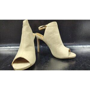 Anne Michelle Sugarlove Beige Suede Open Peep Toe Ankle Strap 8.5
